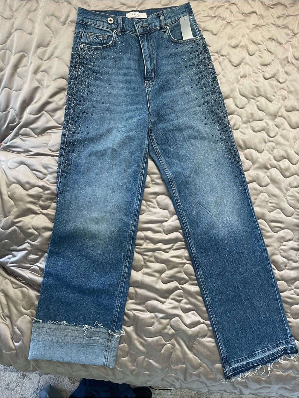 KASHA Embellished Blue Wide-Leg Women's Jeans size 4